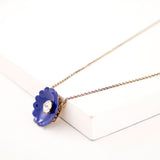 Royal blue dainty pendant choker necklace with clear crystal