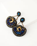 Great Gatsby inspired blue and gold statement beaded earrings
