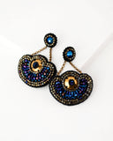 Great Gatsby inspired blue and gold statement beaded earrings