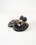 Great Gatsby inspired blue and gold statement beaded earrings