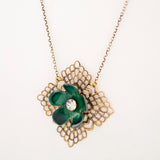 Clear Swarovski crystal green flower necklace