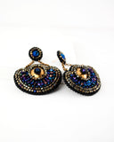 Great Gatsby inspired blue and gold statement beaded earrings