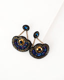 Great Gatsby inspired blue and gold statement beaded earrings