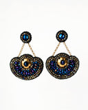 Great Gatsby inspired blue and gold statement beaded earrings