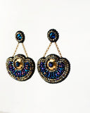 Great Gatsby inspired blue and gold statement beaded earrings
