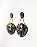 Great Gatsby inspired blue and gold statement beaded earrings