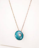 Turquoise statement necklace with enamel flower & brass chain