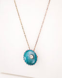Turquoise statement necklace with enamel flower & brass chain
