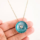Teal enamel flower necklace