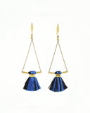 Blue black earrings | tassel earrings | gold brass earrings