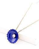 Cobalt blue enamel flower pendant | Vintage inspired necklace