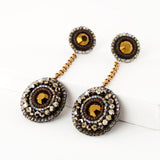 Beaded long statement dangle earrings with swarovski crystals