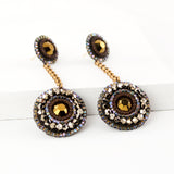Beaded long statement dangle earrings with swarovski crystals