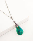 Turquoise green drop sterling silver necklace