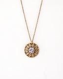 Vintage style gold tone brass necklace | custom rhinestone jewelry