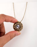 Vintage style gold tone brass necklace | custom rhinestone jewelry