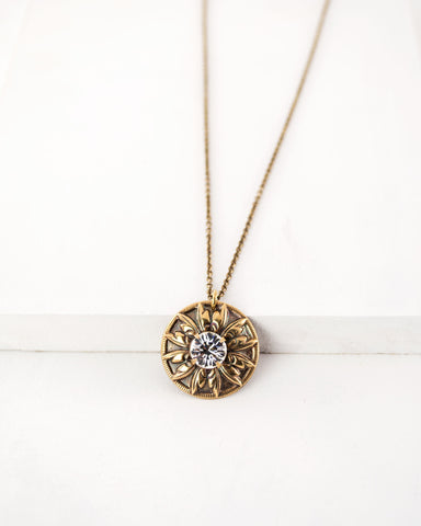 Vintage style gold tone brass necklace | custom rhinestone jewelry