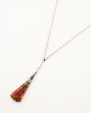 Red brown agate pendant | Sterling silver wire wrapped Y necklace