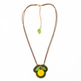 Lemon and leaves hand beaded pendant necklace