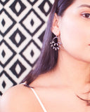 Silver wire circle drop earrings with beige zircon raw stone