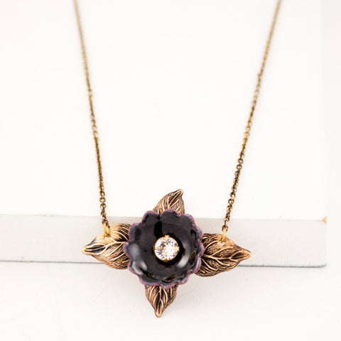 Black enamel flower necklace