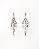 Silver dangle earrings with ivory and blush quartz