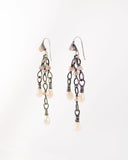 Silver dangle earrings with ivory and blush quartz