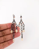 Silver dangle earrings with ivory and blush quartz