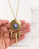 Celestial necklace | brass tribal spike and purple opal statement necklace