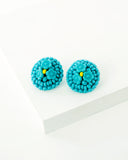 Hand beaded turquoise flower earrings | vintage style big studs