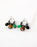 Silver dangle earrings | black spinel, green, rust orange quartz drops