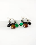 Silver dangle earrings | black spinel, green, rust orange quartz drops