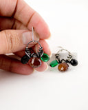 Silver dangle earrings | black spinel, green, rust orange quartz drops