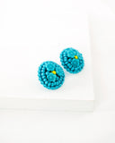 Hand beaded turquoise flower earrings | vintage style big studs