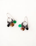 Silver dangle earrings | black spinel, green, rust orange quartz drops