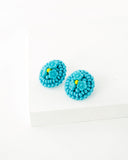 Hand beaded turquoise flower earrings | vintage style big studs