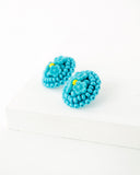 Hand beaded turquoise flower earrings | vintage style big studs