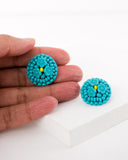 Hand beaded turquoise flower earrings | vintage style big studs