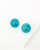 Hand beaded turquoise flower earrings | vintage style big studs
