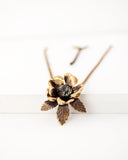 Gold tone brass floral necklace | Swarovski pendant vintage style