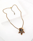 Gold tone brass floral necklace | Swarovski pendant vintage style