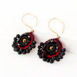 Black red gold hand beaded statement dangle earrings