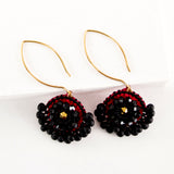 Black red gold hand beaded statement dangle earrings