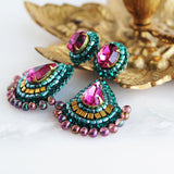 Emerald fuchsia gold dangle earrings - Exquistry - 2
