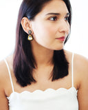 Black cream dangle earrings | unique hand beaded earrings