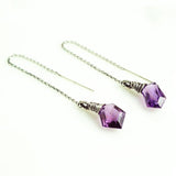 Amethyst threader earrings | Silver thread earrings | Purple earrings