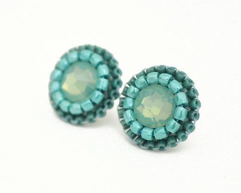 Teal aqua turquoise stud earrings - Exquistry - 1