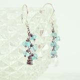 Rock crystal and aquamarine earrings | Silver dangle earrings