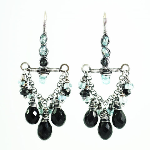 Aquamarine earrings | black aqua earrings | unique silver dangles