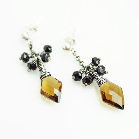 Brown, black earrings | Silver dangle earrings